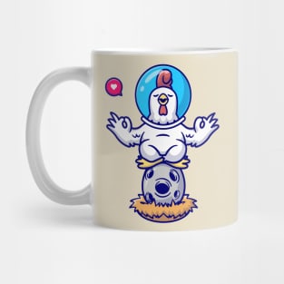 Cute Chicken Astronaut Meditation On Egg Moon Cartoon Mug